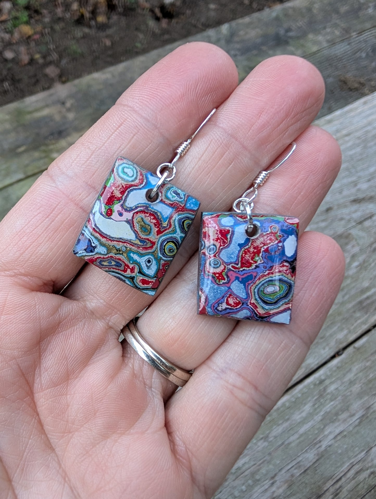 Graffiti style Earrings handmade with Sterling Silver ear hooks. multi color earrings, dangle earrings. unique one of a kind gift.