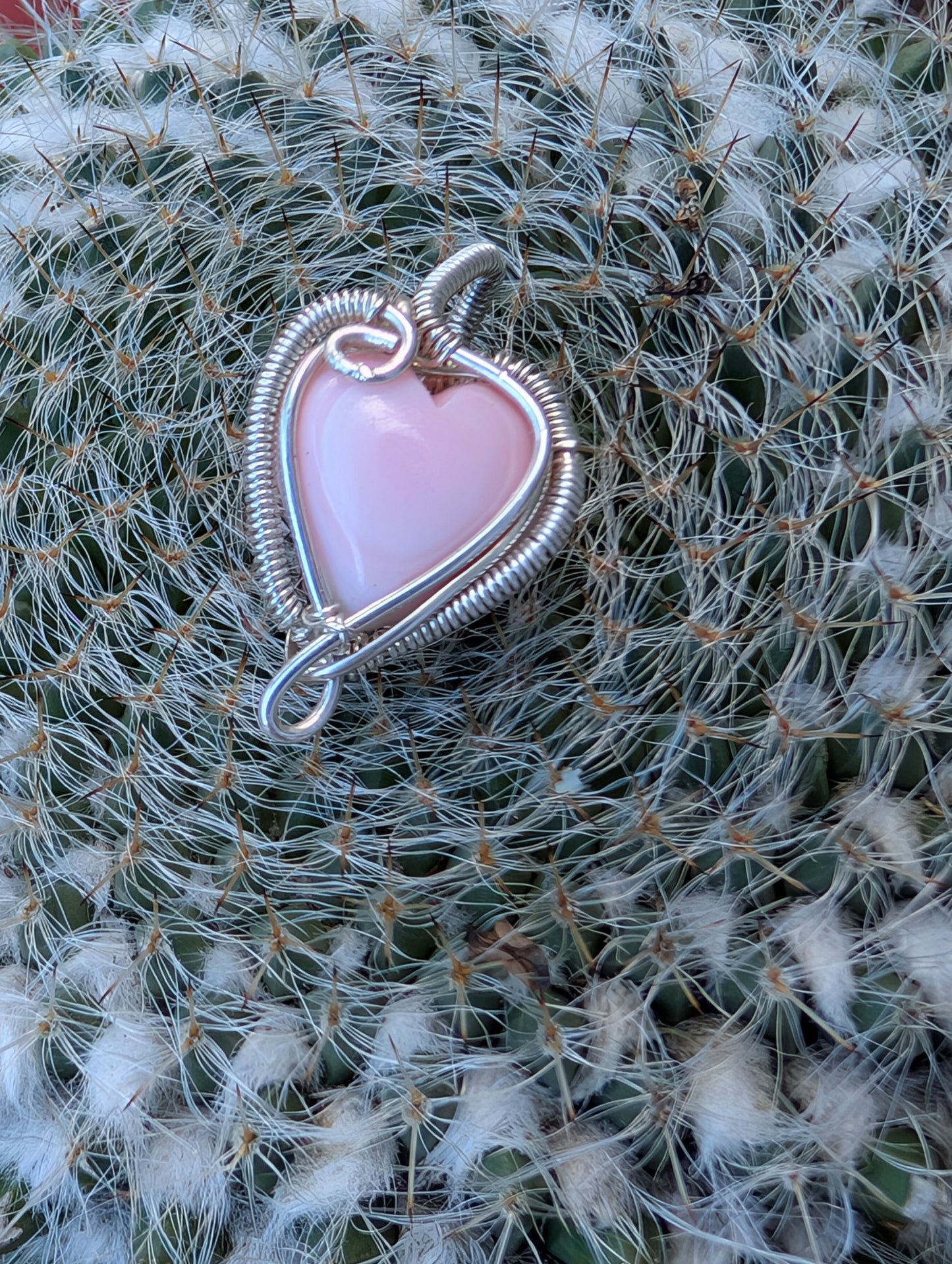 Sterling Silver wire wrapped heart pendant. Mini pendant. Pink conch shell. Handmade Valentine's.