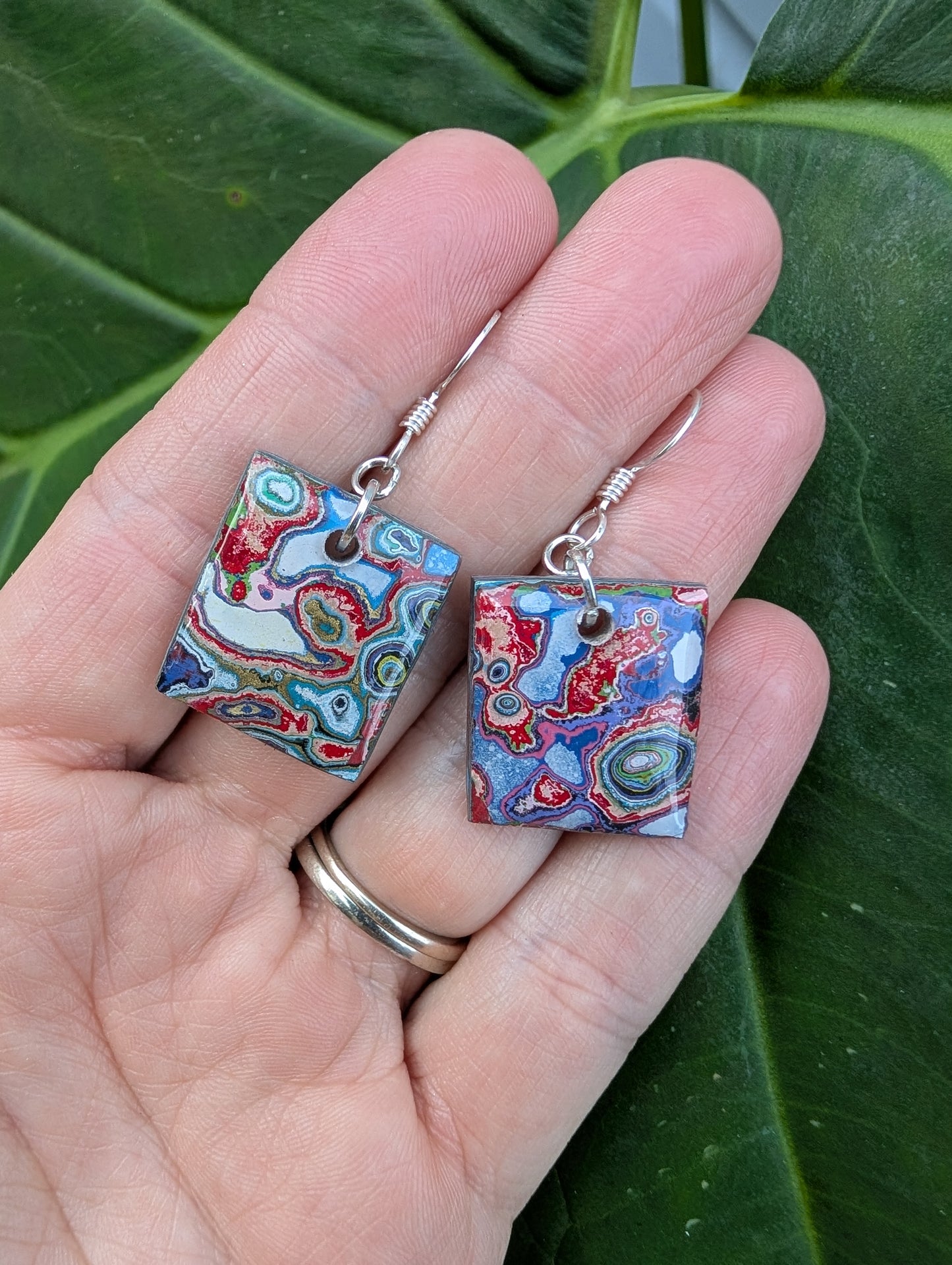 Graffiti style Earrings handmade with Sterling Silver ear hooks. multi color earrings, dangle earrings. unique one of a kind gift.