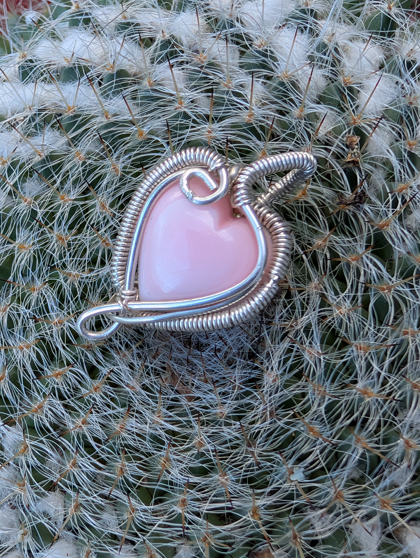 Sterling Silver wire wrapped heart pendant. Mini pendant. Pink conch shell. Handmade Valentine's.