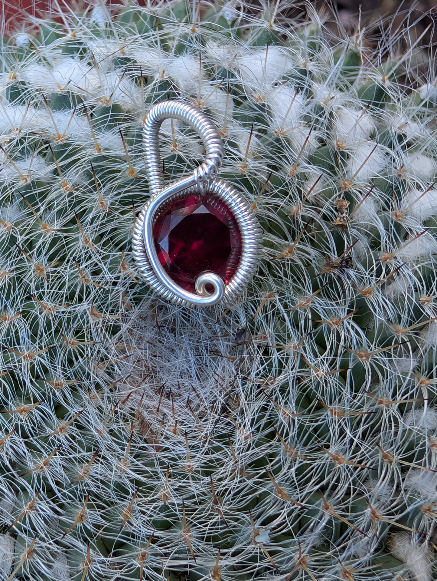 Sterling Silver Mini pendant. Handmade wire wrapped Garnet pendant. January birthstone