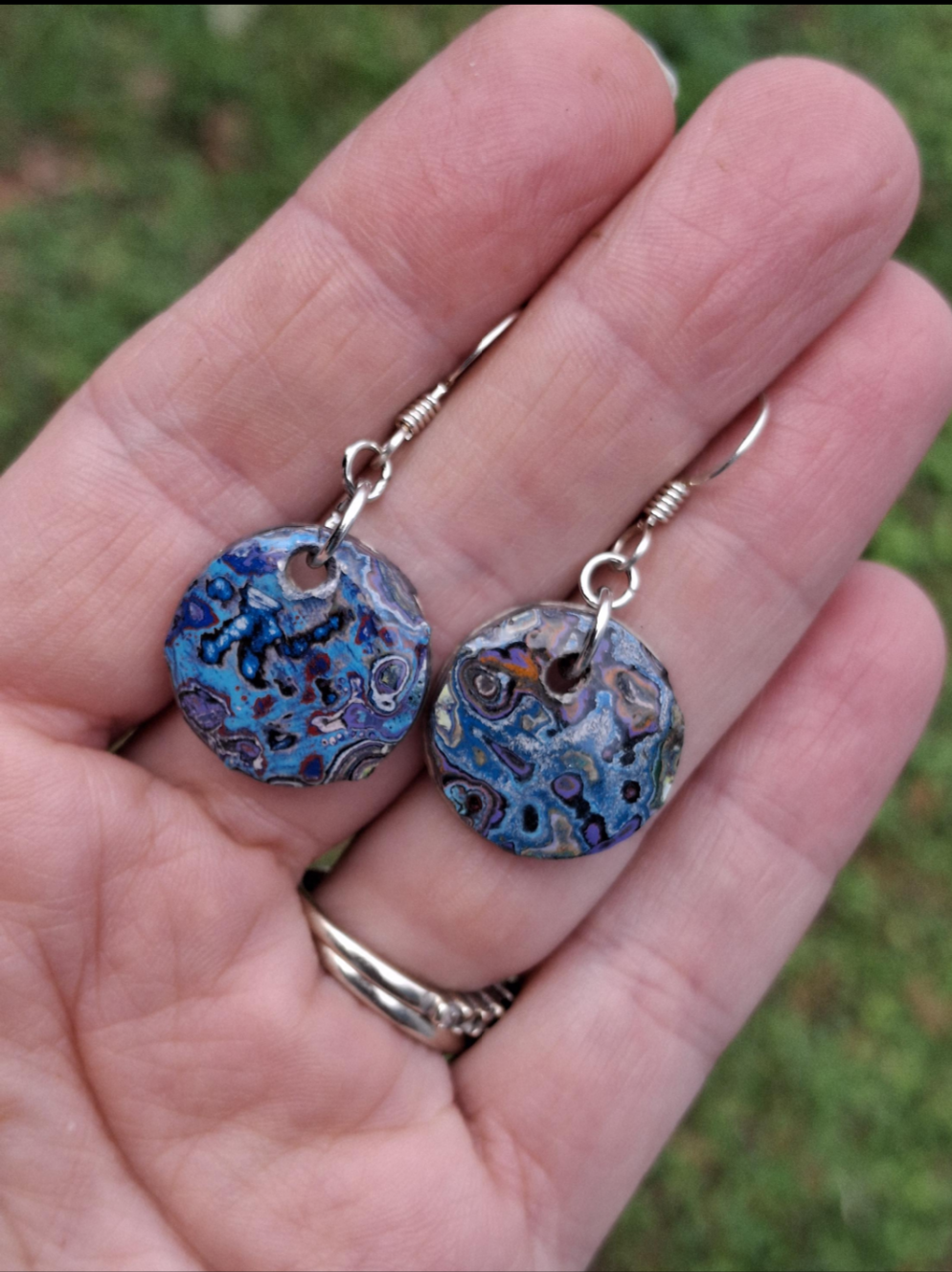 Graffiti style Earrings handmade with Sterling Silver ear hooks. multi color earrings, dangle earrings.silver dimes. unique gift. #11