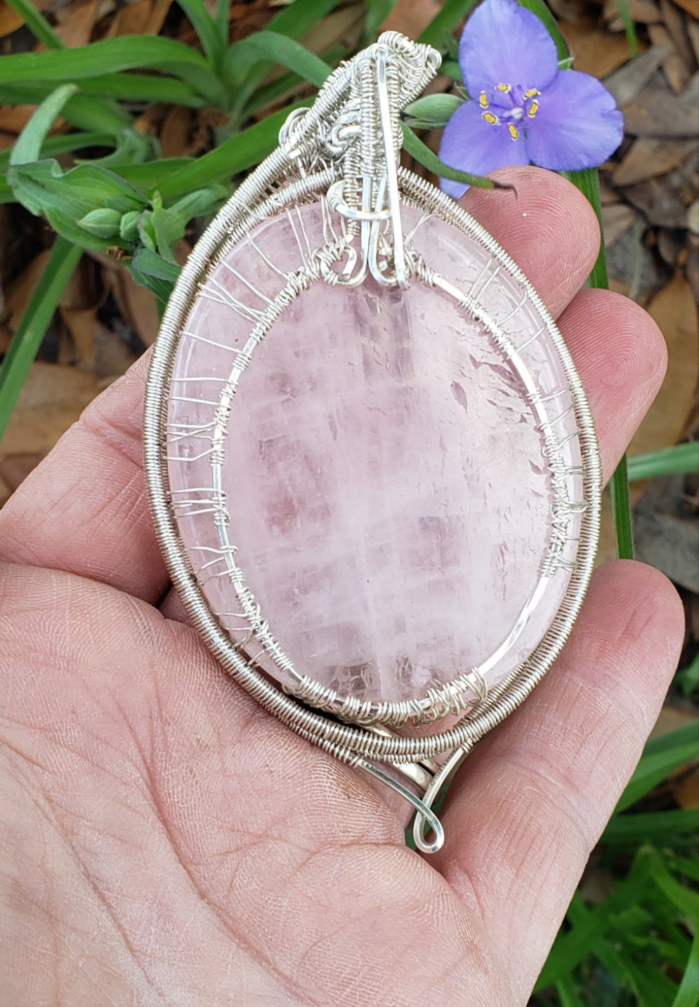Sterling Silver wire wrapped Tree of life on a lovley pink rose quartz and rhodonite accents Handmade. Wire wraps. Pendants.
