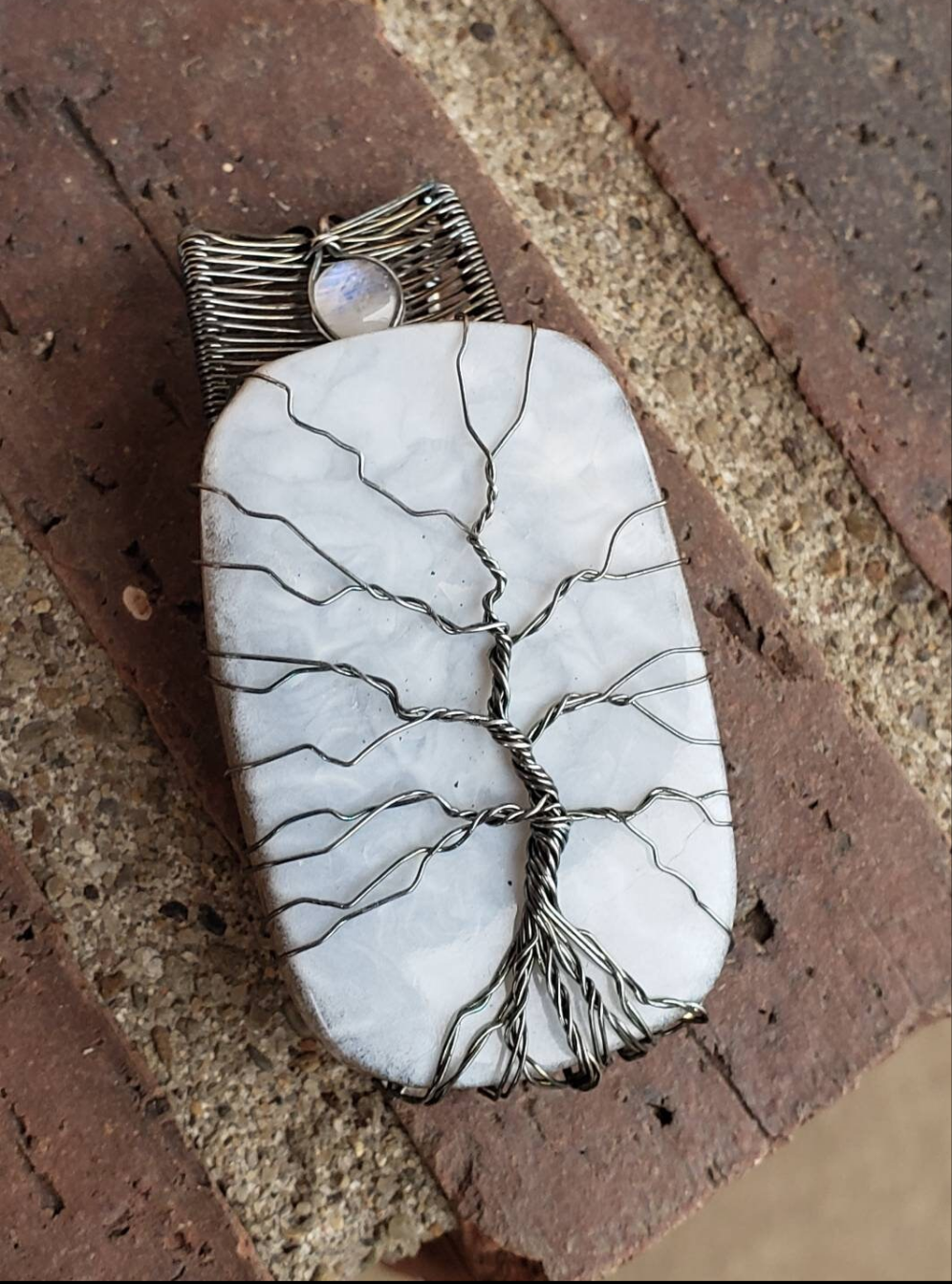 Sterling Silver wire wrapped Tree of life on a lovley Owyhee Blue Opal and moonstone accent Handmade. Wire wraps. Pendants.