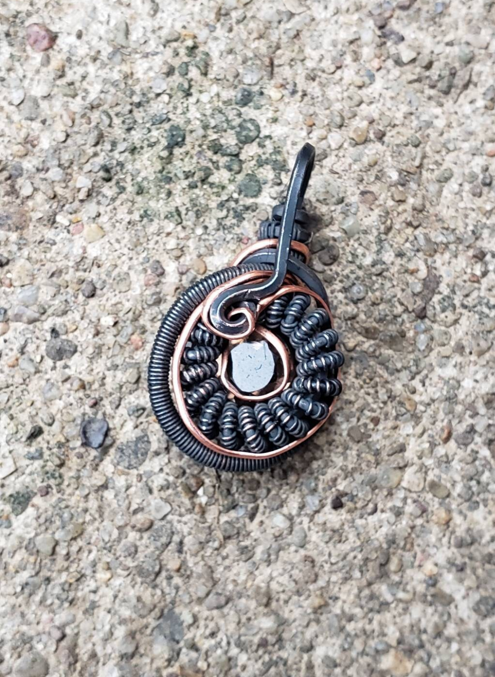 Copper wire wrapped Mini Pendant with smokey quartz facet Handmade. Wire wraps. Pendants. Unique leather cord