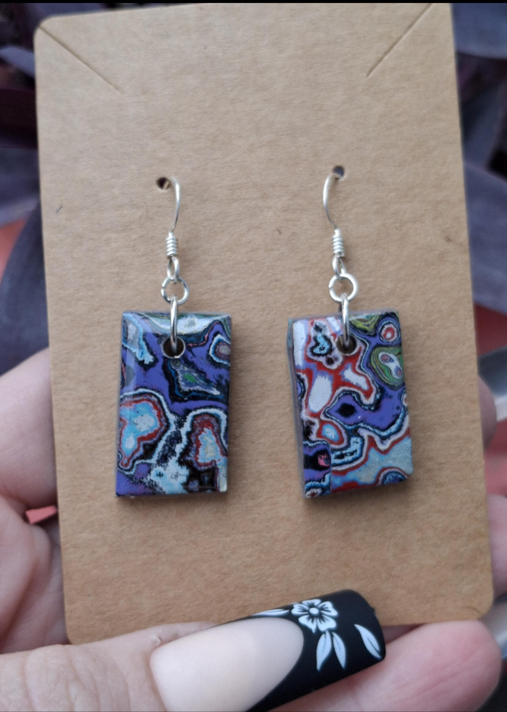 Graffiti style Earrings handmade with Sterling Silver ear hooks. multi color earrings, dangle earrings. unique one of a kind gift.