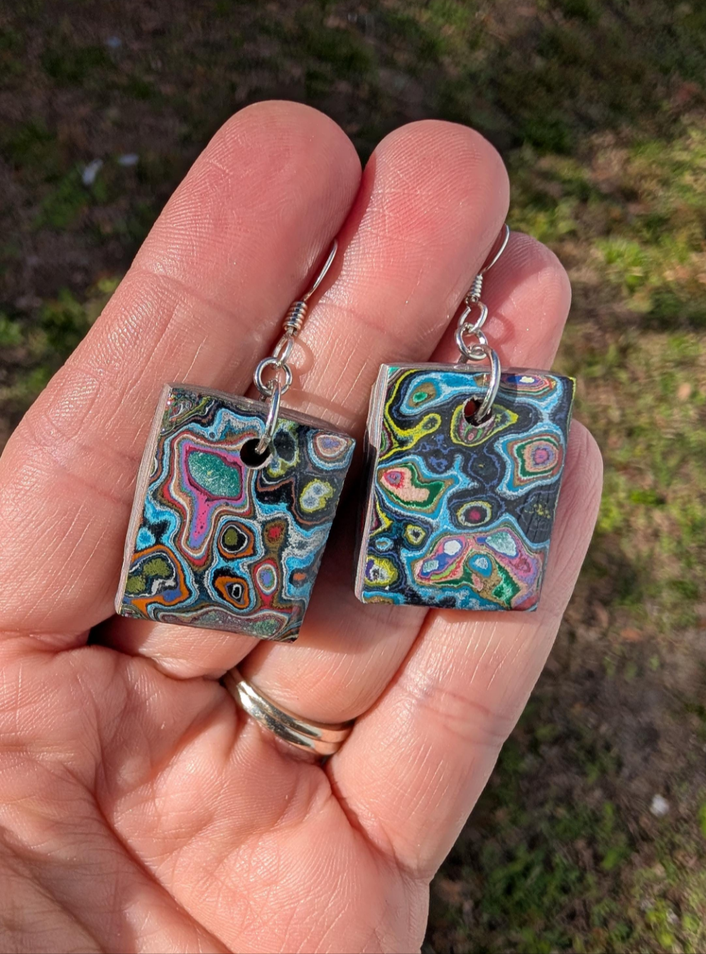 Graffiti style Earrings handmade with Sterling Silver ear hooks. multi color earrings, dangle earrings. unique one of a kind gift.