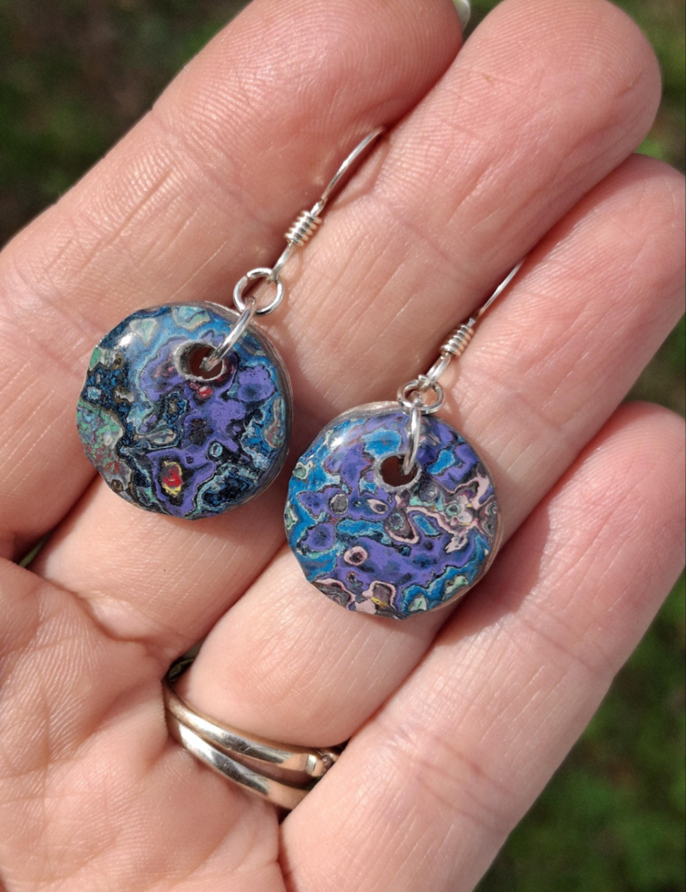 Graffiti style Earrings handmade with Sterling Silver ear hooks. multi color earrings, dangle earrings. Silver dimes. Gift ideas #10