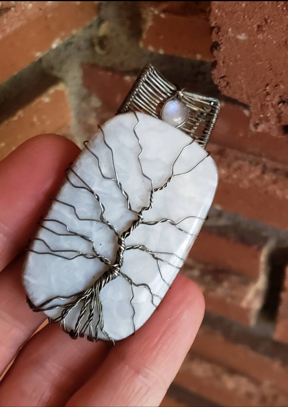 Sterling Silver wire wrapped Tree of life on a lovley Owyhee Blue Opal and moonstone accent Handmade. Wire wraps. Pendants.