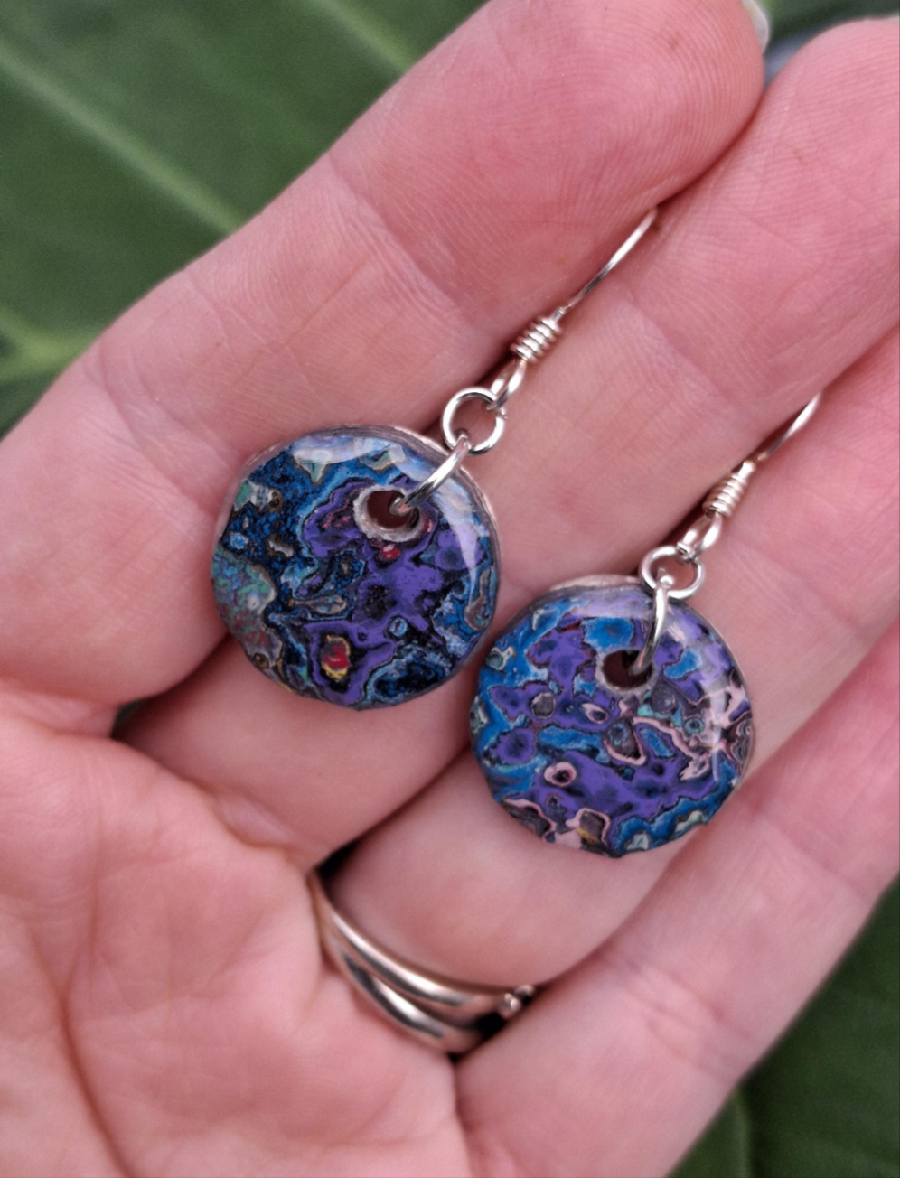 Graffiti style Earrings handmade with Sterling Silver ear hooks. multi color earrings, dangle earrings. Silver dimes. Gift ideas #10