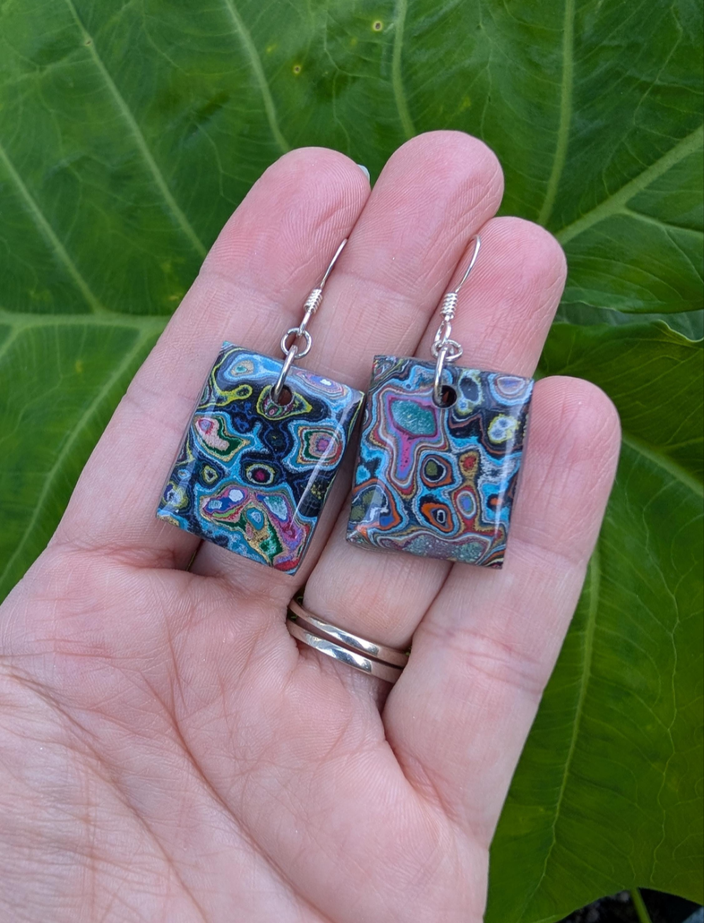 Graffiti style Earrings handmade with Sterling Silver ear hooks. multi color earrings, dangle earrings. unique one of a kind gift.
