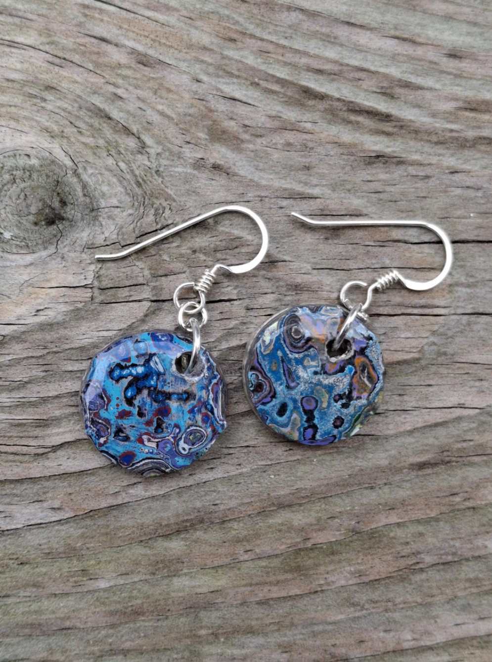 Graffiti style Earrings handmade with Sterling Silver ear hooks. multi color earrings, dangle earrings.silver dimes. unique gift. #11