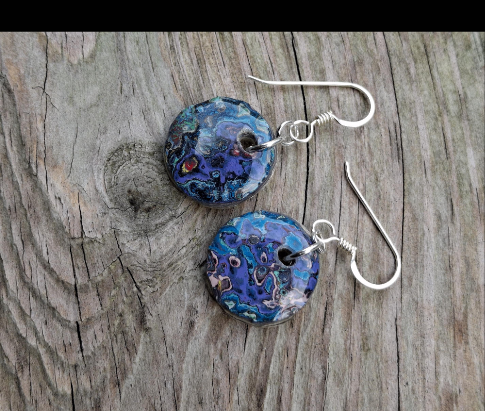 Graffiti style Earrings handmade with Sterling Silver ear hooks. multi color earrings, dangle earrings. Silver dimes. Gift ideas #10