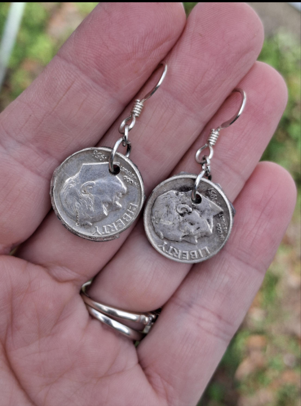 Graffiti style Earrings handmade with Sterling Silver ear hooks. multi color earrings, dangle earrings. Silver dimes. Gift ideas #3