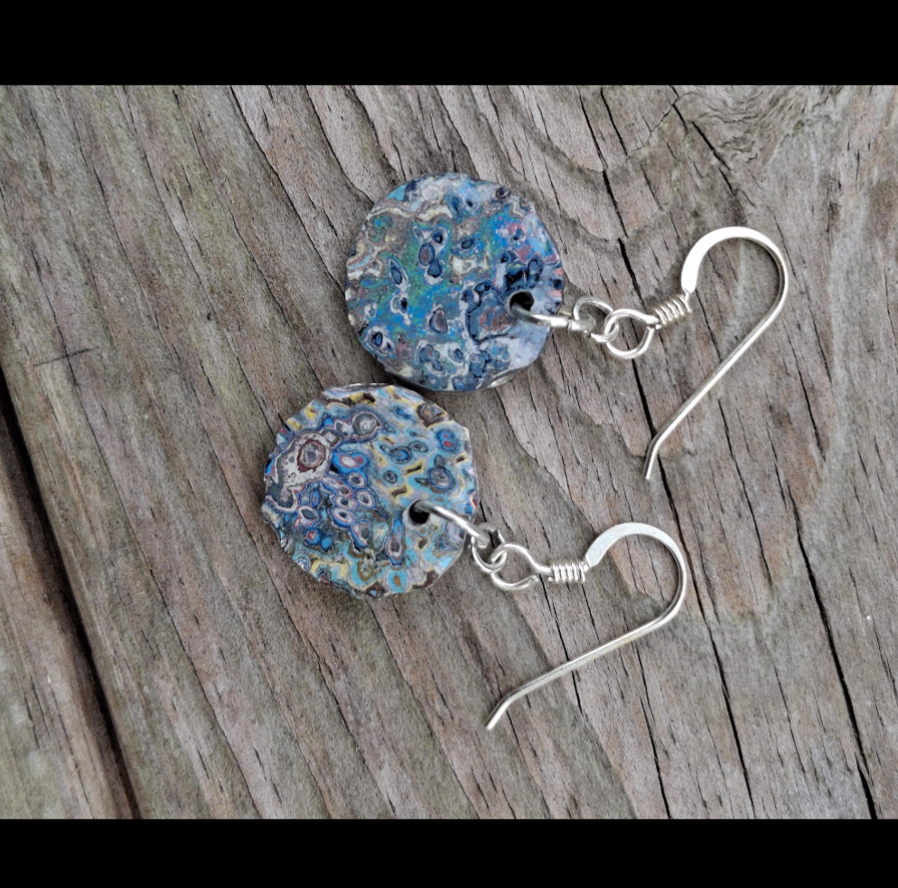 Graffiti style Earrings handmade with Sterling Silver ear hooks. multi color earrings, dangle earrings. Silver dimes. Gift ideas #3
