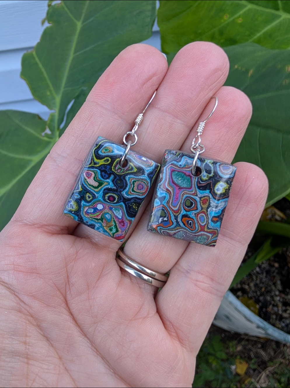 Graffiti style Earrings handmade with Sterling Silver ear hooks. multi color earrings, dangle earrings. unique one of a kind gift.