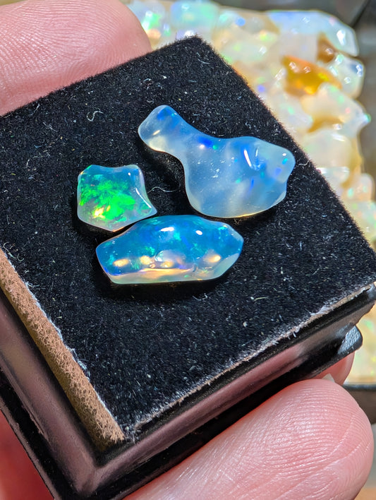 Lot of freeform Ethiopian Welo Opals. Tumbled chunks. 8 -16mm. 4 carats. Accents. Jewelry making supplies. Random grab lots.