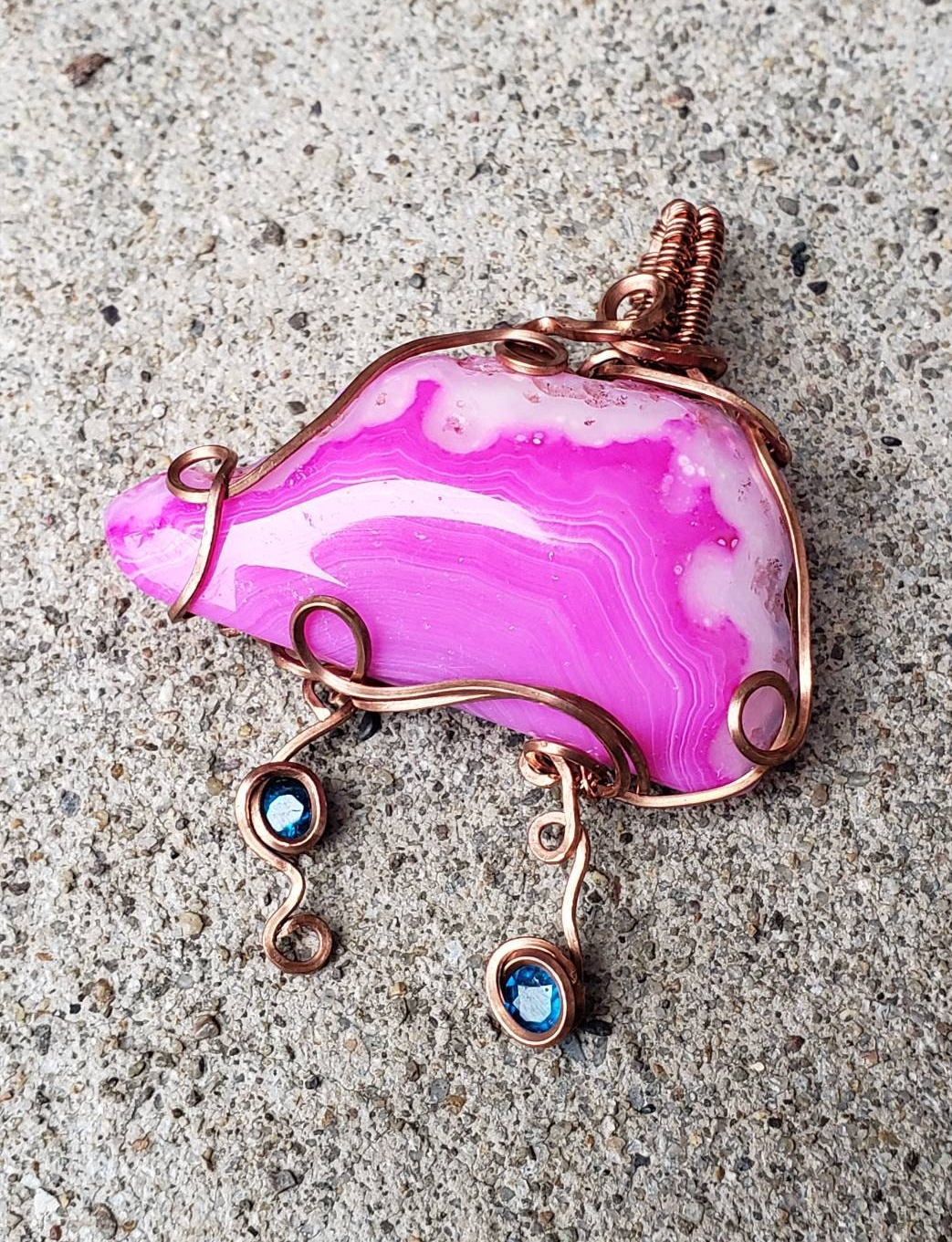 Copper wire wrapped Rain cloud! Dyed Agate cloud and Apatite Raindrops. Handmade. Wire wraps. Pendants. Gift ideas leather cord. pink