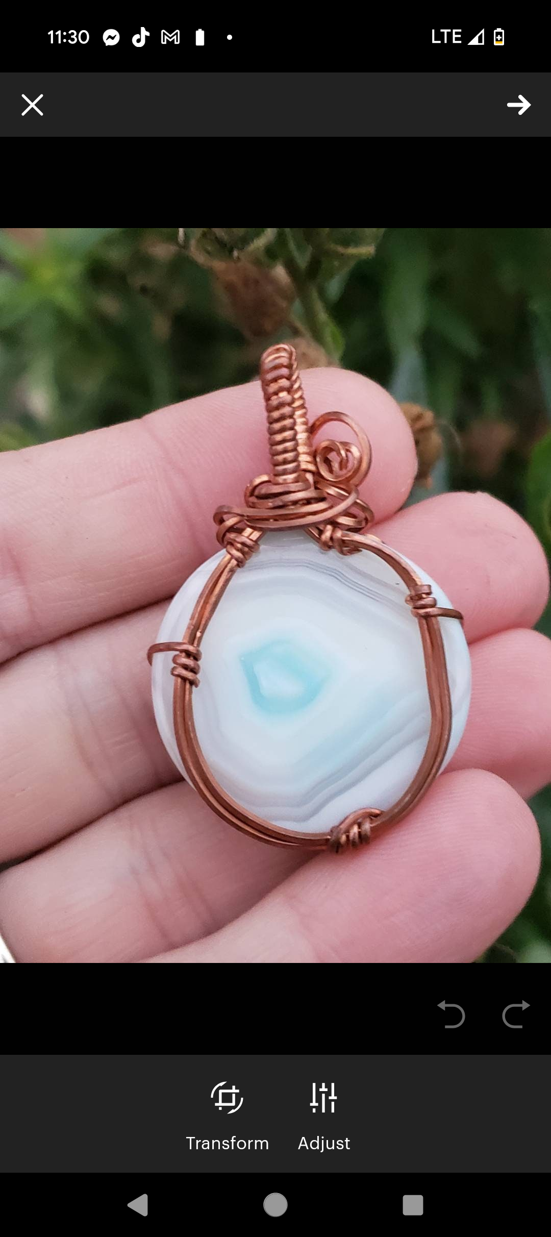 Copper wire wrapped Pumpkin Pendant with Dyed Agate Handmade. Wire wraps. Blue white. Pendants. Unique. leather cord