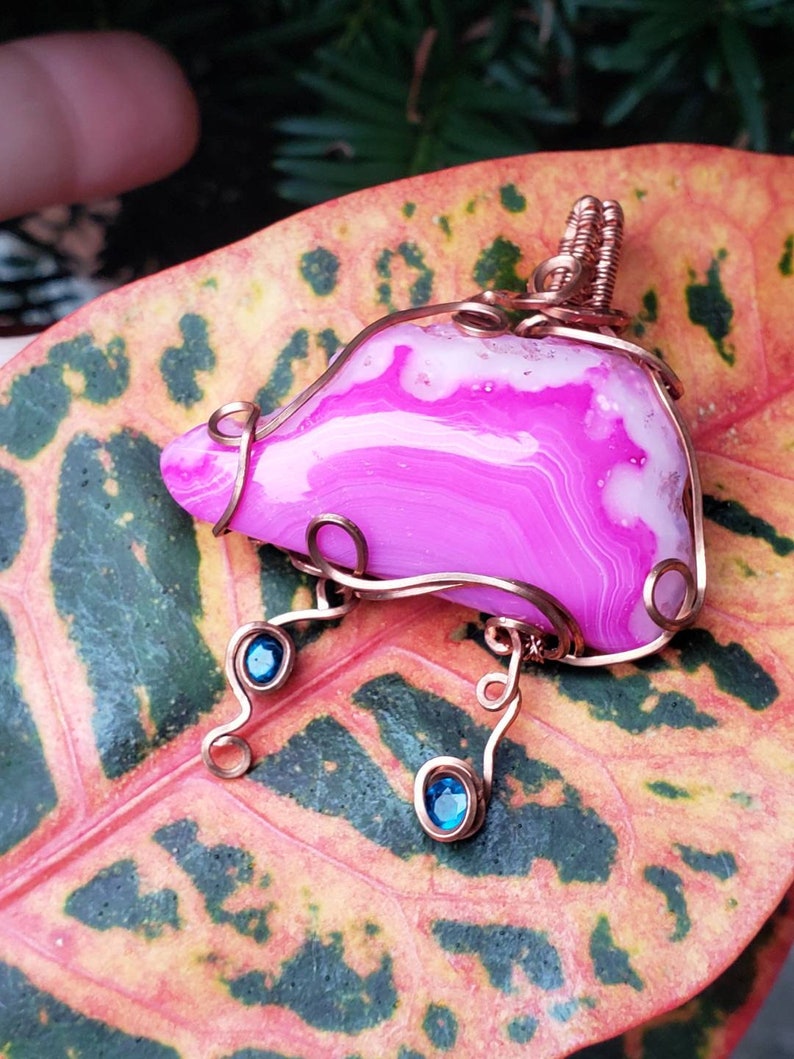 Copper wire wrapped Rain cloud! Dyed Agate cloud and Apatite Raindrops. Handmade. Wire wraps. Pendants. Gift ideas leather cord. pink