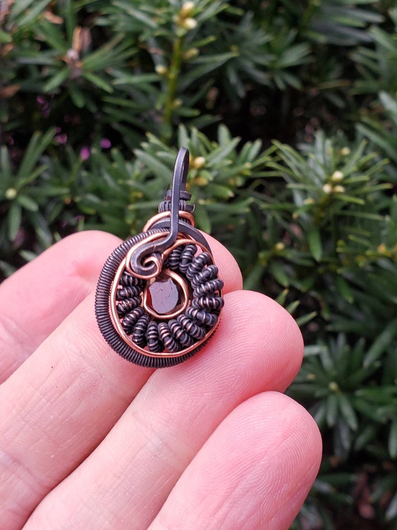 Copper wire wrapped Mini Pendant with smokey quartz facet Handmade. Wire wraps. Pendants. Unique leather cord