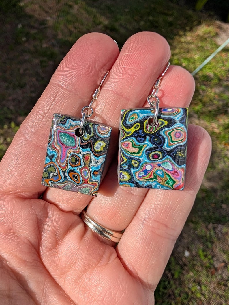 Graffiti style Earrings handmade with Sterling Silver ear hooks. multi color earrings, dangle earrings. unique one of a kind gift.