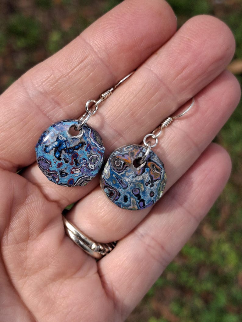 Graffiti style Earrings handmade with Sterling Silver ear hooks. multi color earrings, dangle earrings.silver dimes. unique gift. #11
