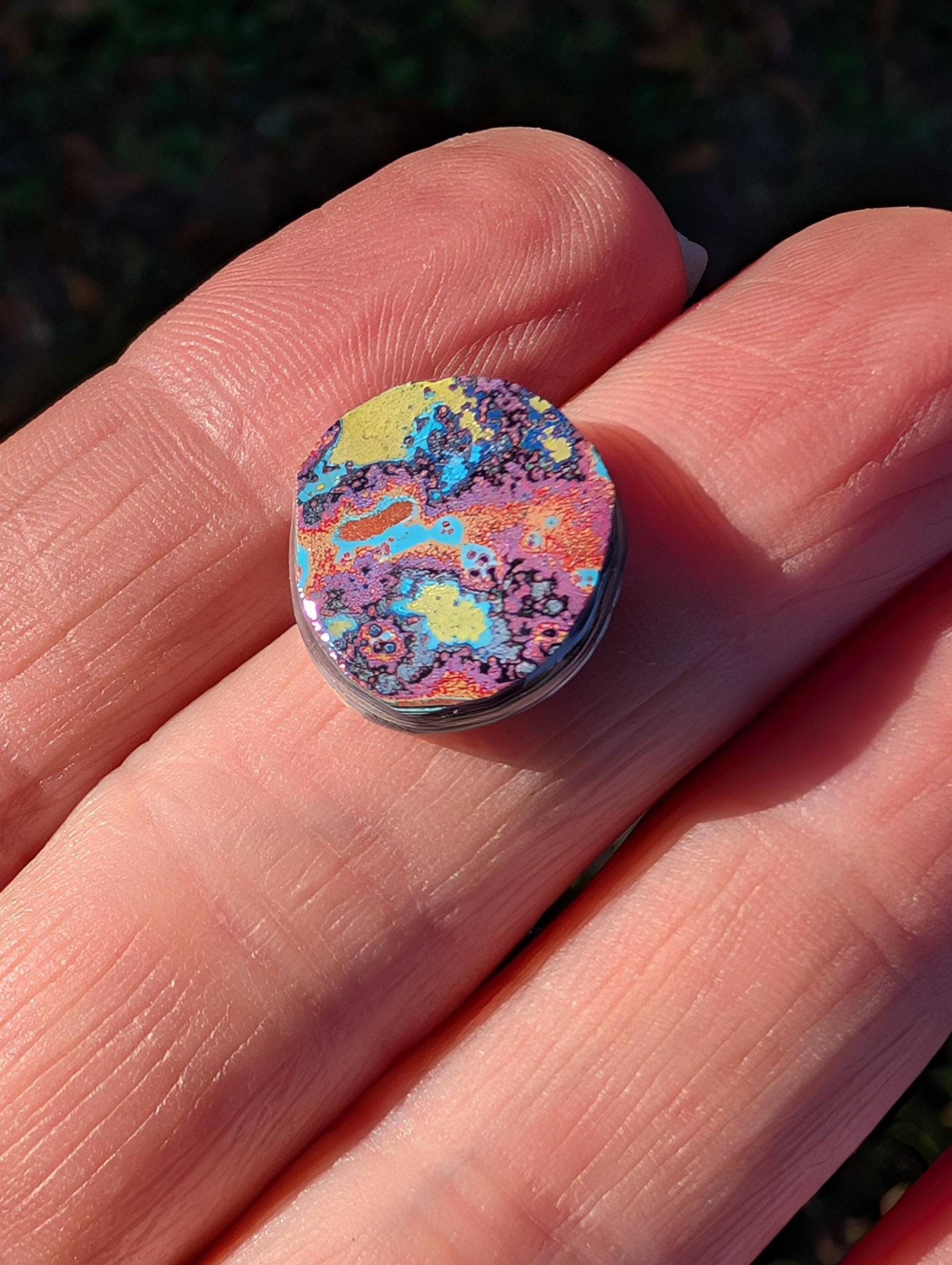 Graffiti Cabochon. multi color. Small. 1gram silver. .99 recycled .pink yellow wearable art jewelry making ##4
