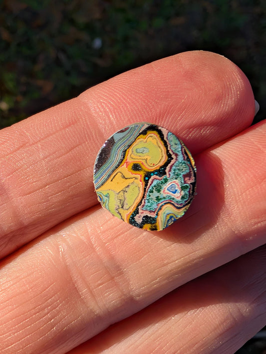 Graffiti Cabochon. multi color. Small. 1gram silver. .99 recycled .blue yellow wearable art jewelry making ##5