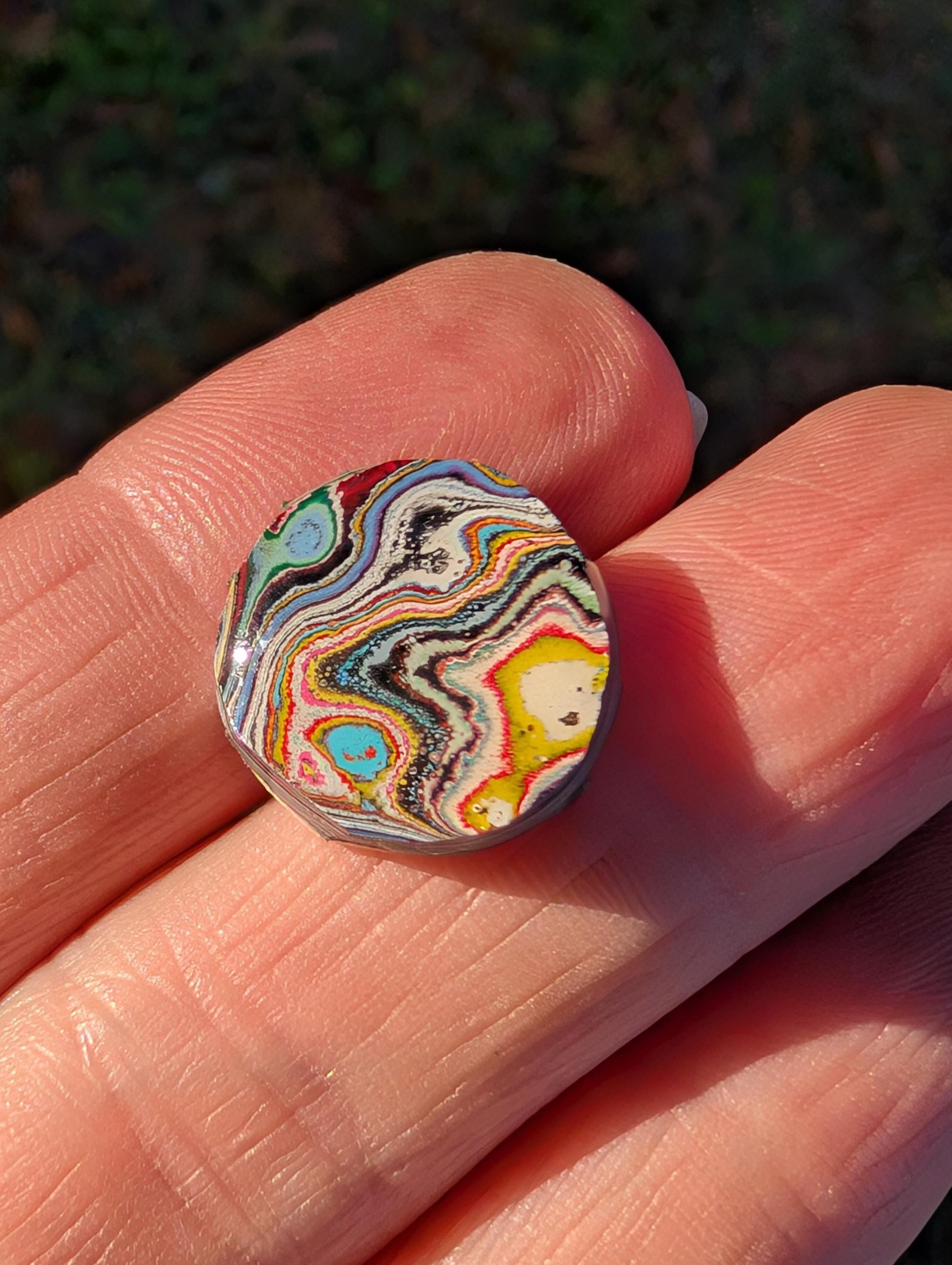Graffiti Cabochon. multi color. Small. 1gram silver. .99 recycled . yellow wearable art jewelry making ##7