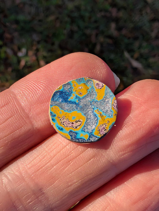 Graffiti Cabochon. multi color. Small. 1gram silver. .99 recycled .blue yellow wearable art jewelry making ##14