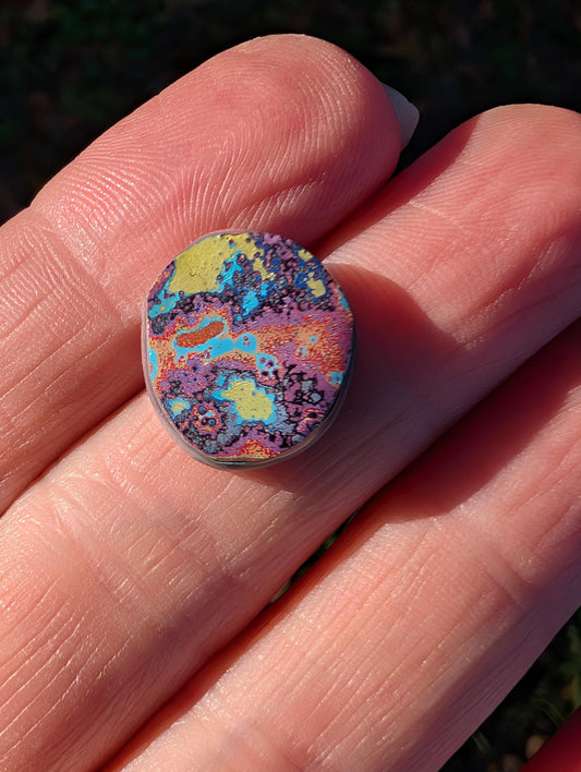 Graffiti Cabochon. multi color. Small. 1gram silver. .99 recycled .pink yellow wearable art jewelry making ##4