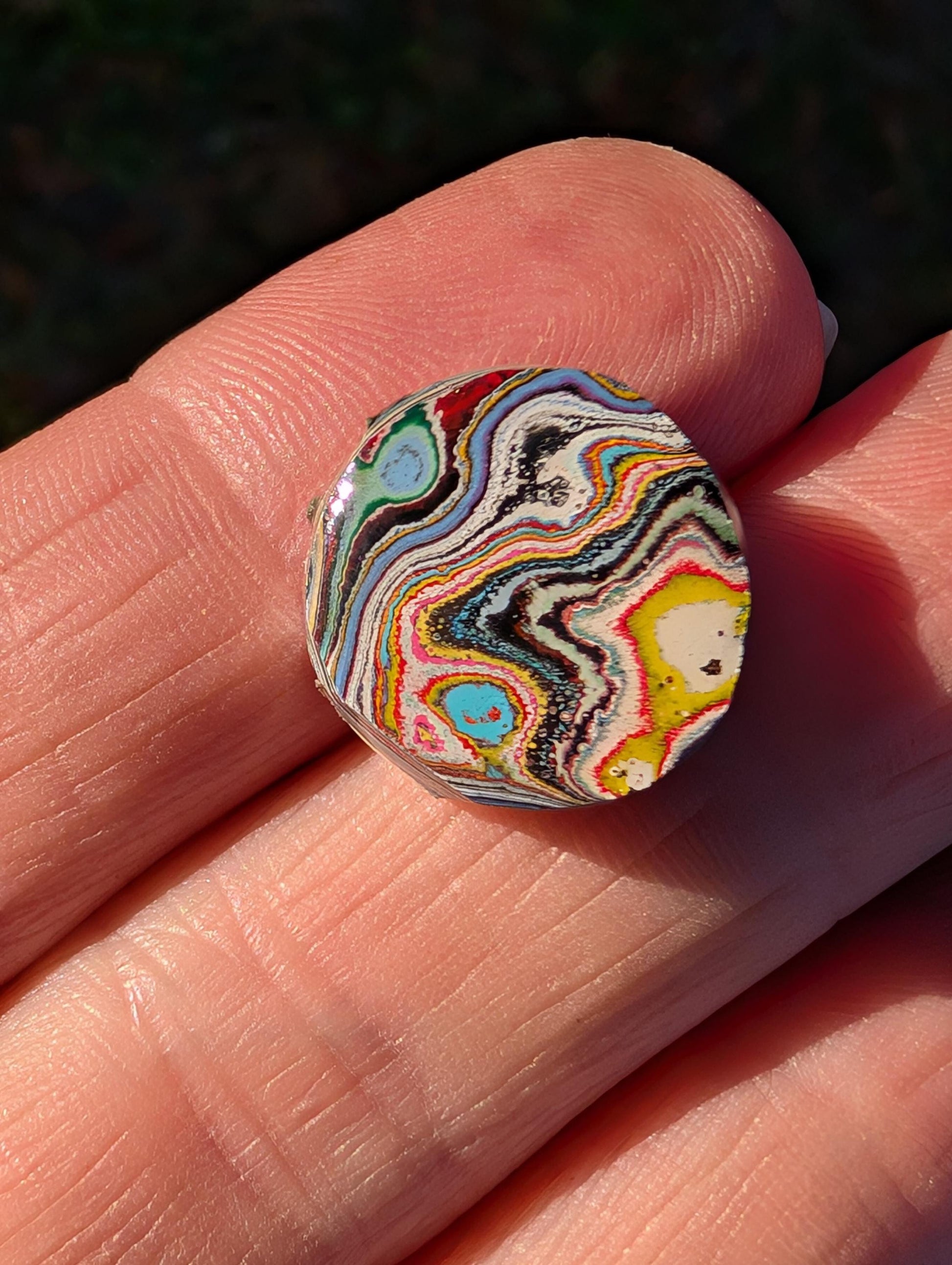 Graffiti Cabochon. multi color. Small. 1gram silver. .99 recycled . yellow wearable art jewelry making ##7