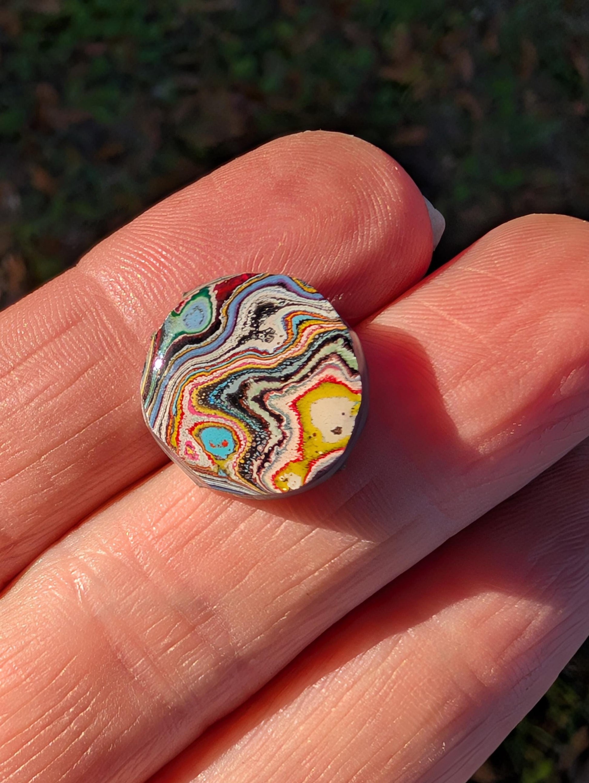 Graffiti Cabochon. multi color. Small. 1gram silver. .99 recycled . yellow wearable art jewelry making ##7