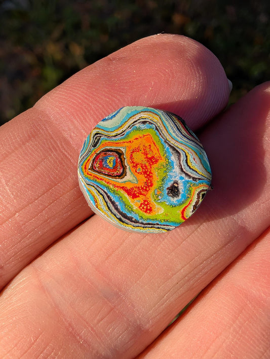 Graffiti Cabochon. multi color. Small. 1gram silver. .99 recycled .orange green wearable art jewelry making #12