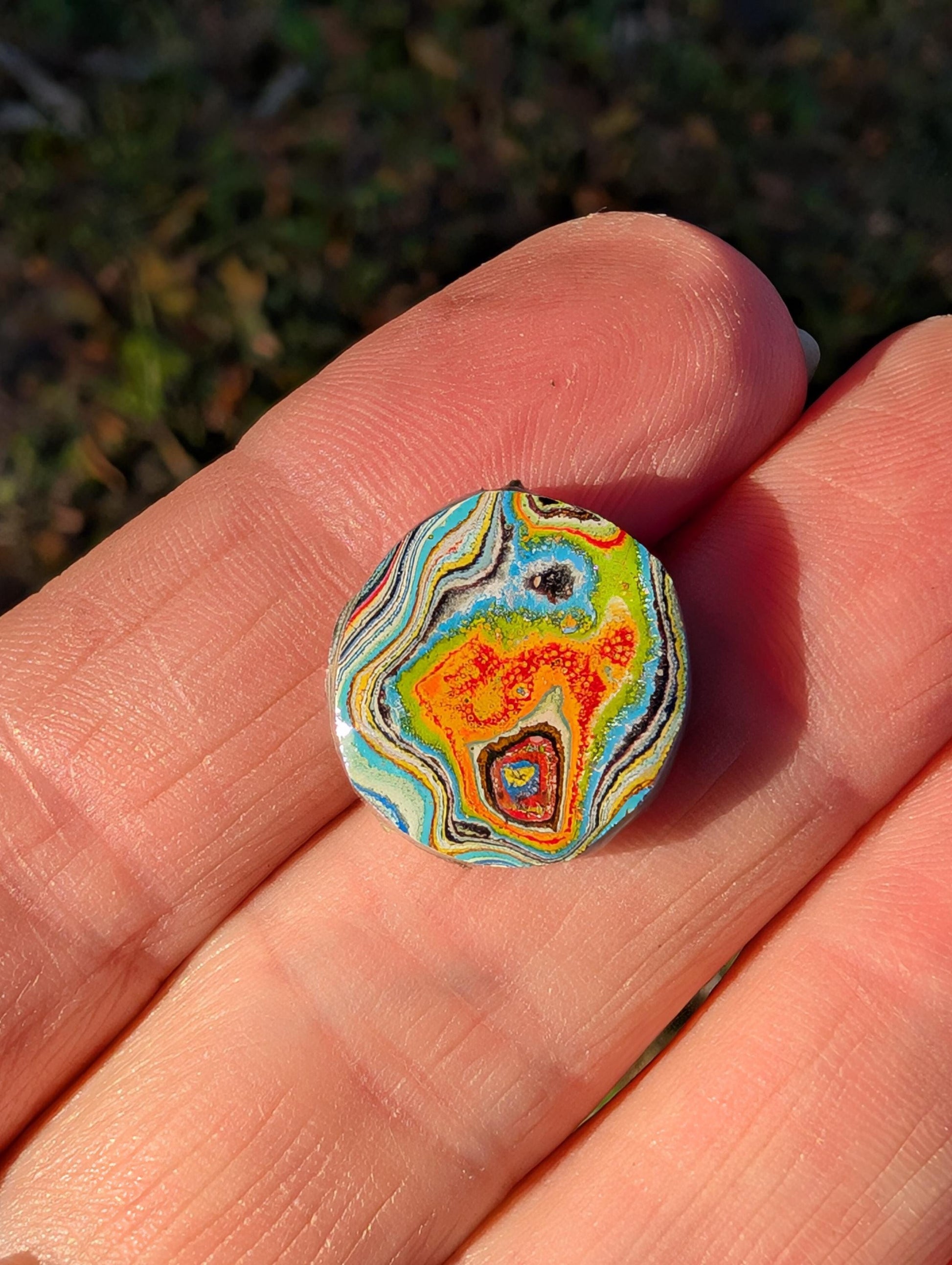 Graffiti Cabochon. multi color. Small. 1gram silver. .99 recycled .orange green wearable art jewelry making #12