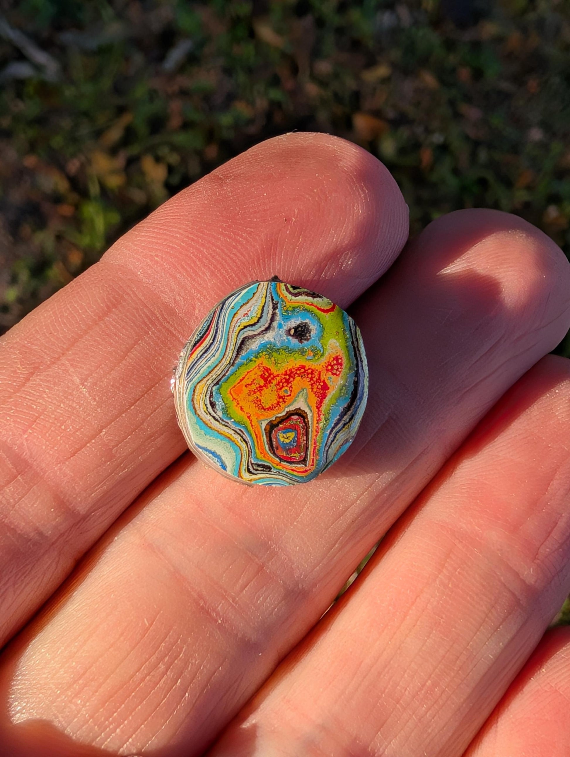 Graffiti Cabochon. multi color. Small. 1gram silver. .99 recycled .orange green wearable art jewelry making #12