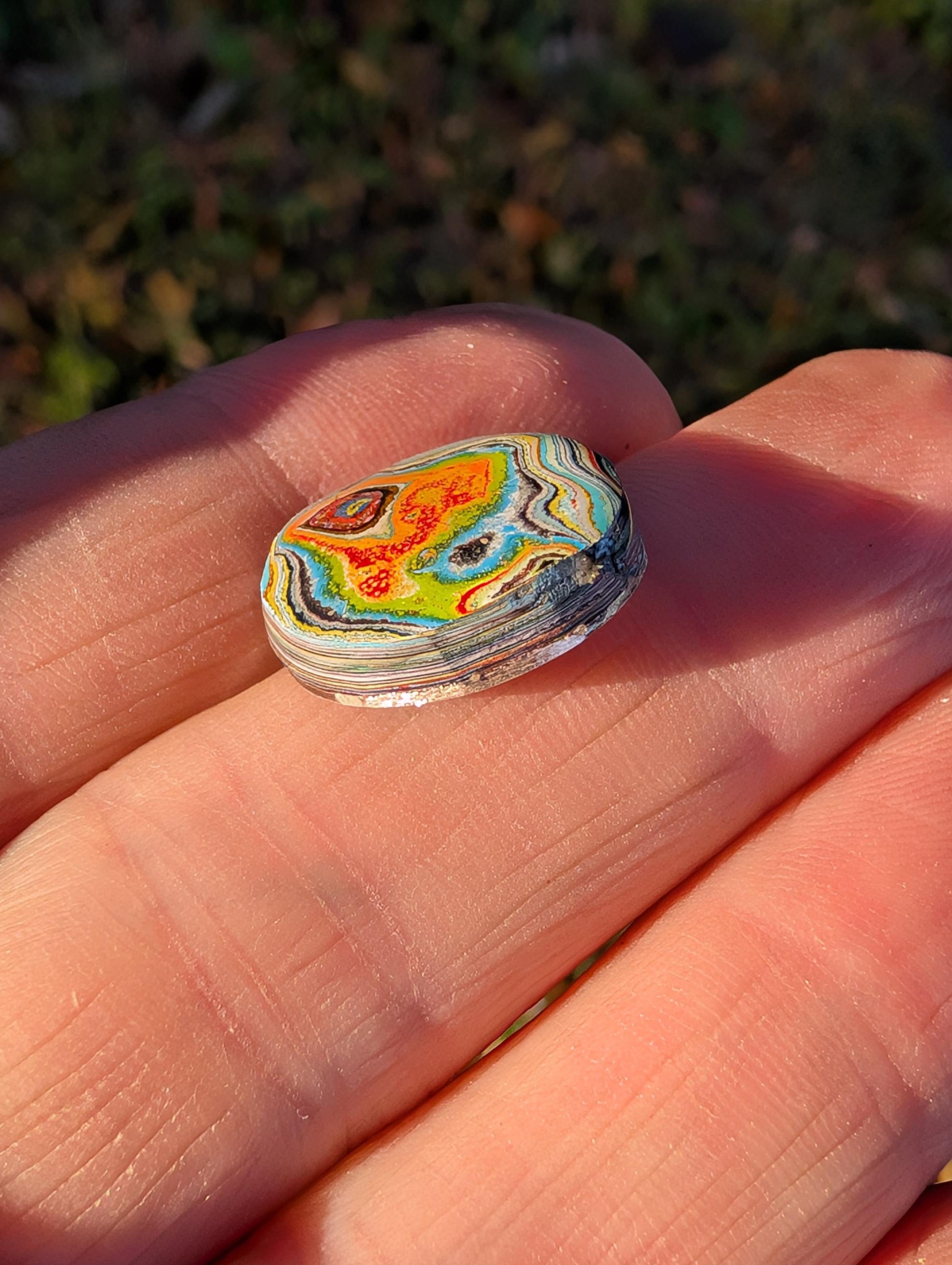 Graffiti Cabochon. multi color. Small. 1gram silver. .99 recycled .orange green wearable art jewelry making #12