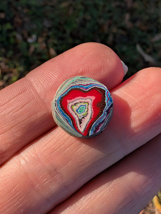 Graffiti Cabochon. multi color. Small. 1gram silver. .99 recycled .red. heart. wearable art jewelry making #13