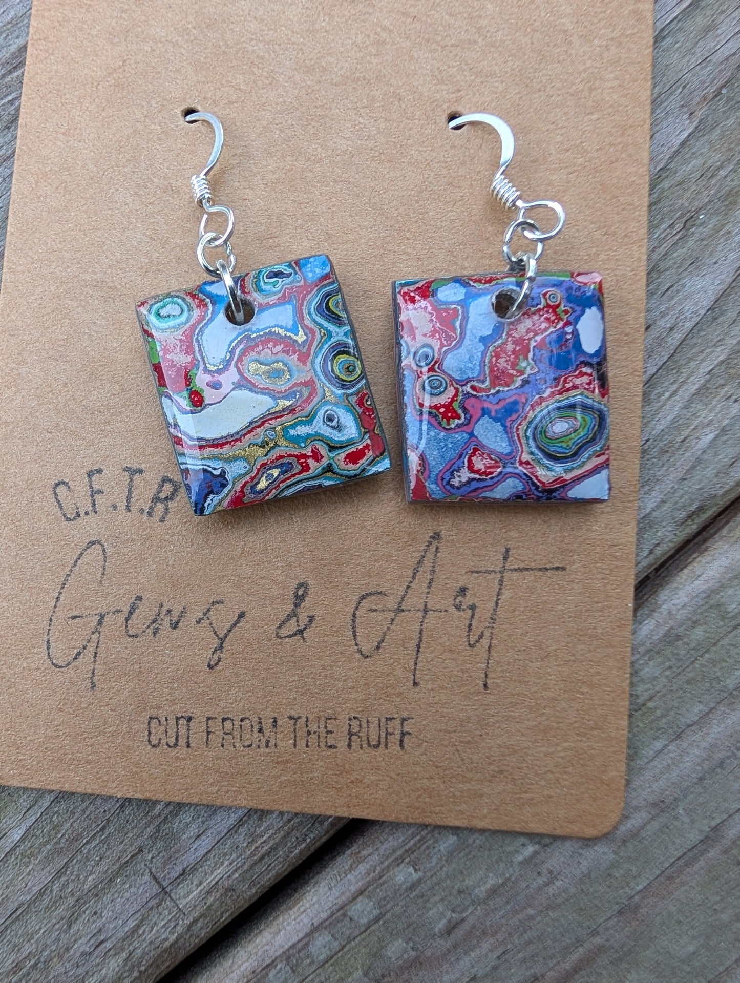 Graffiti style Earrings handmade with Sterling Silver ear hooks. multi color earrings, dangle earrings. unique one of a kind gift.
