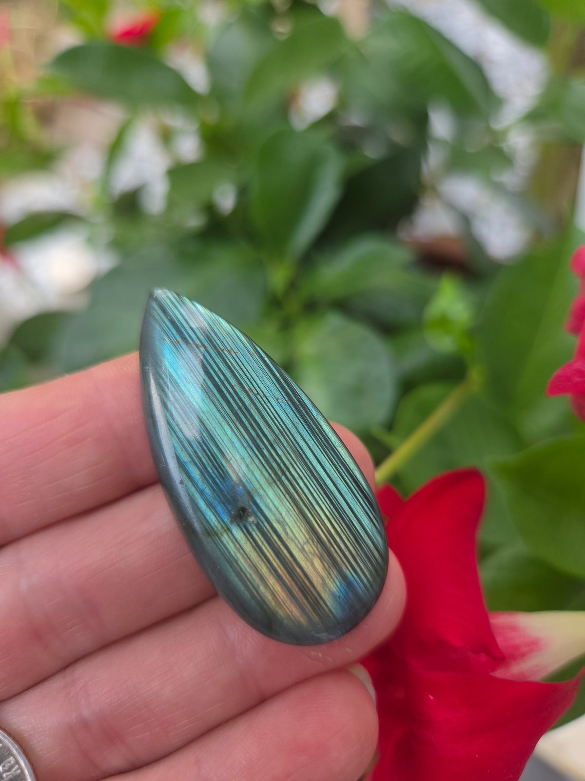 Labradorite Cabochon 47mm x 23mm Striped pattern multi color flash