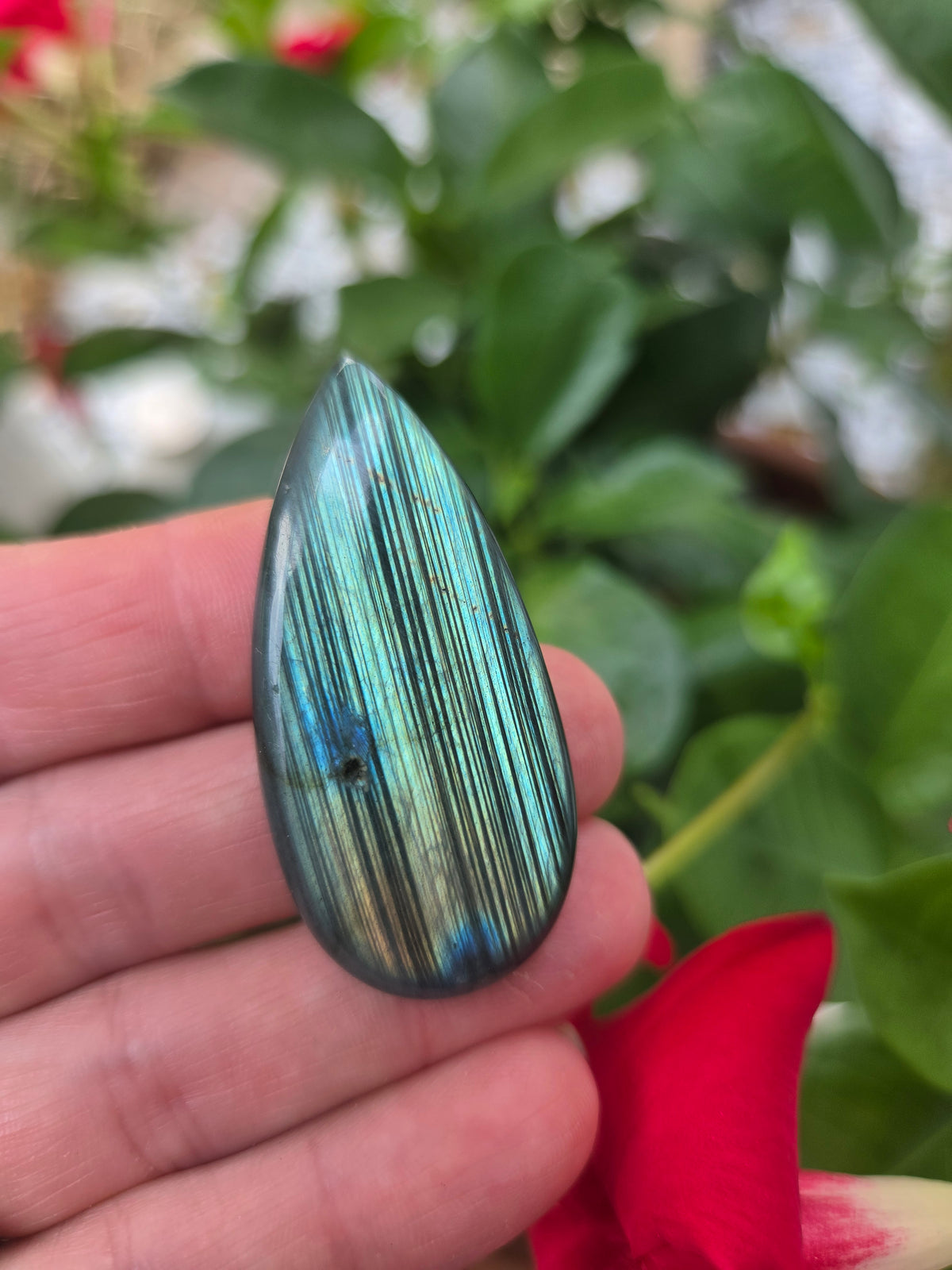 Labradorite Cabochon 47mm x 23mm Striped pattern multi color flash