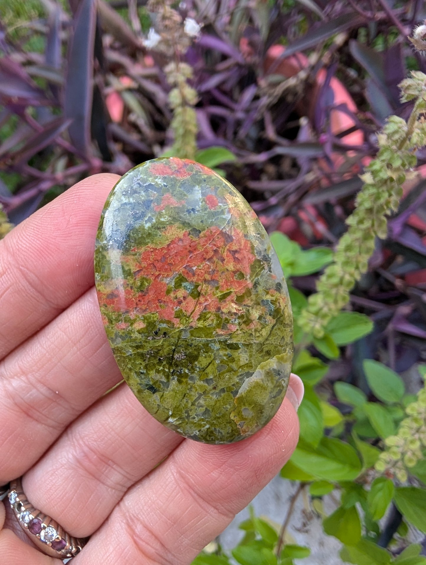 Unakite cabochon. Oval . Pink Green 44mm x 28mm
