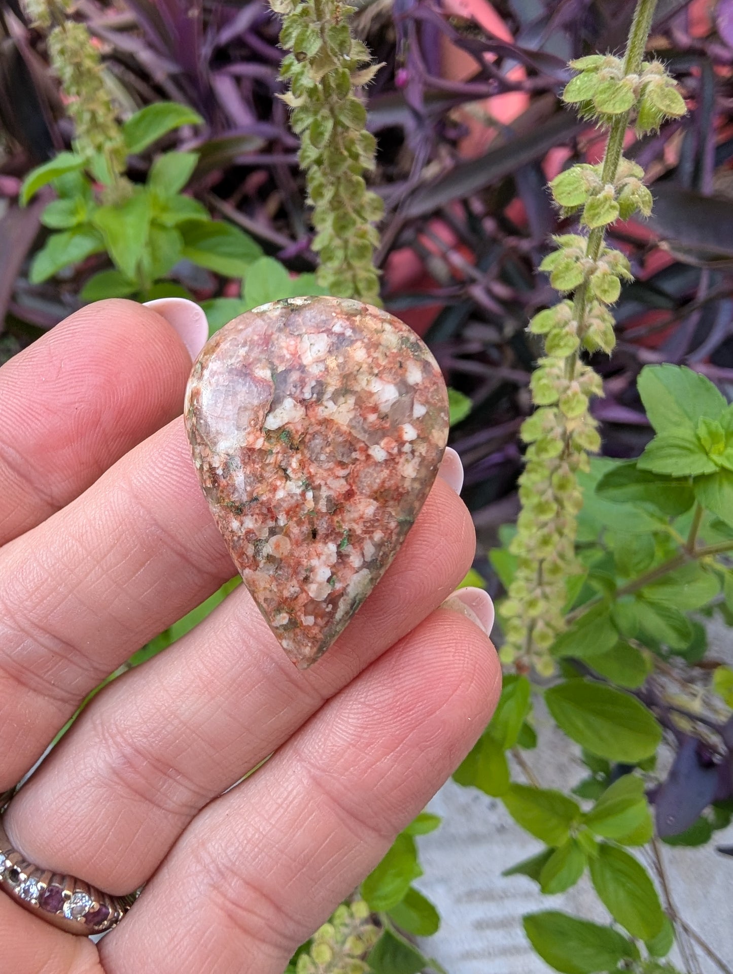 Unakite cabochon. Tear drop . Pink Green 33mm x 24mm