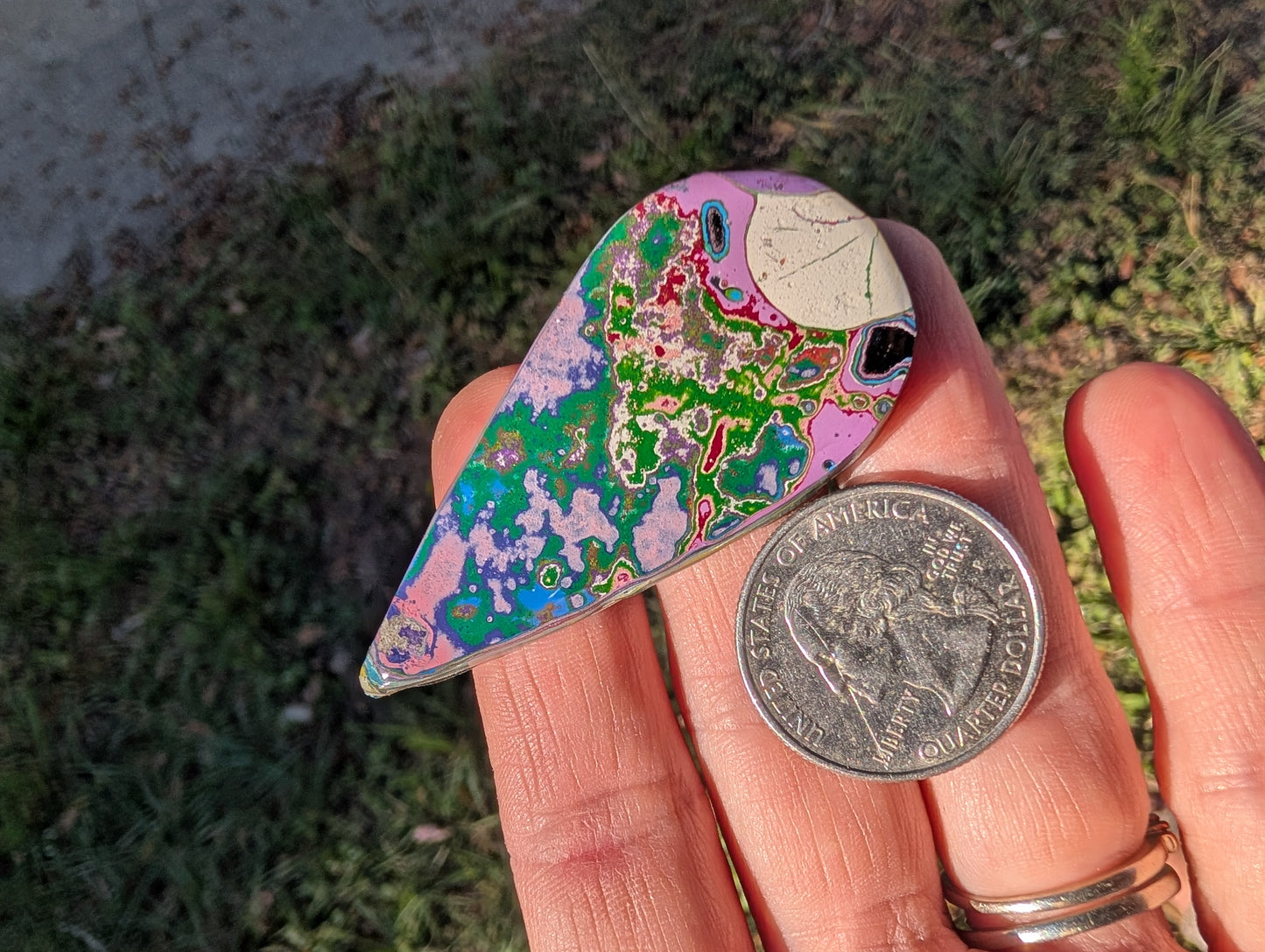 Graffiti Cabochon. multi color. Tear drop recycled wearable art jewelry making #3