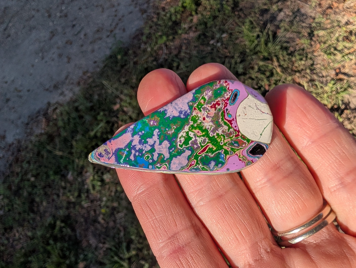 Graffiti Cabochon. multi color. Tear drop recycled wearable art jewelry making #3