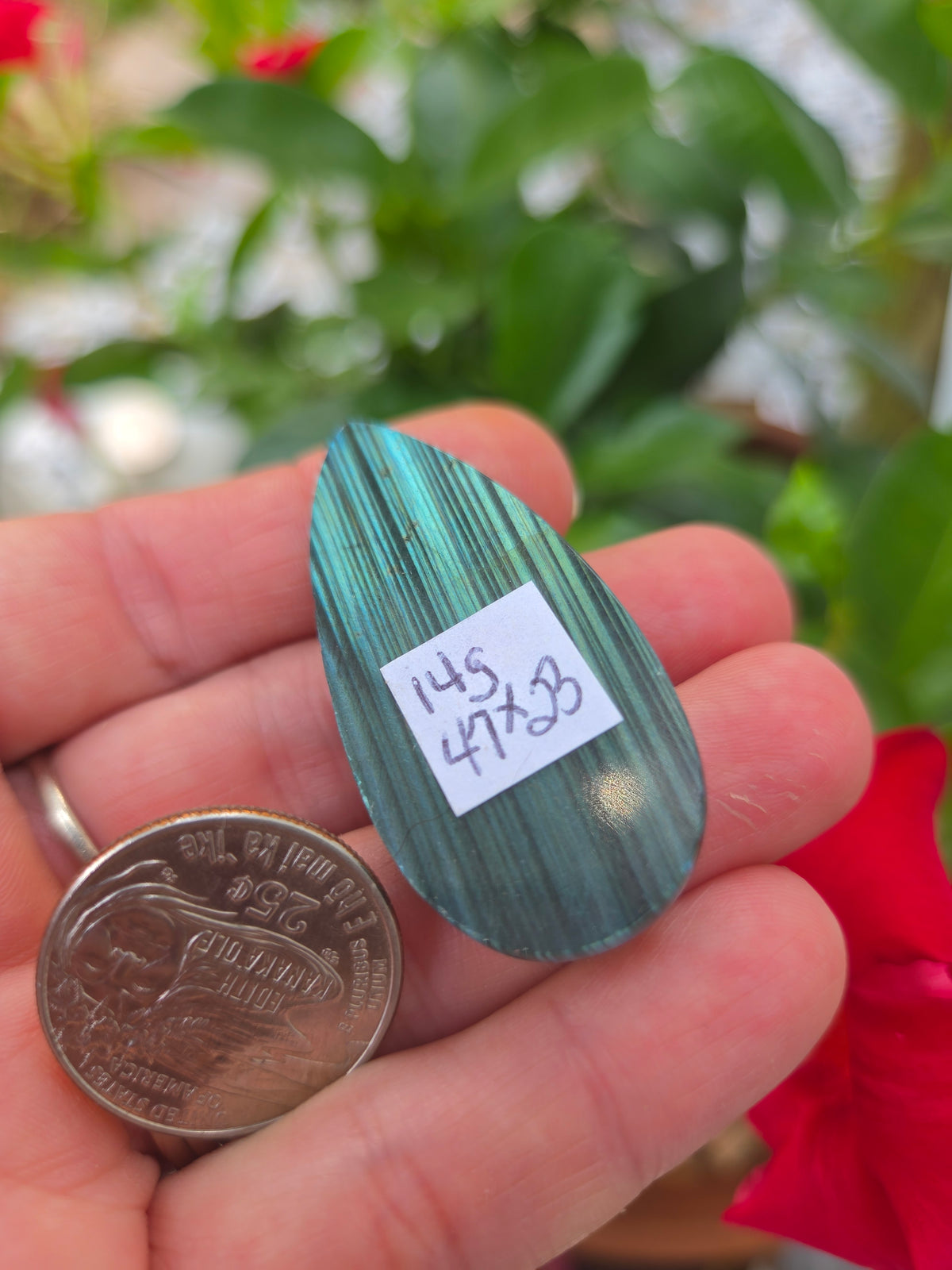 Labradorite Cabochon 47mm x 23mm Striped pattern multi color flash