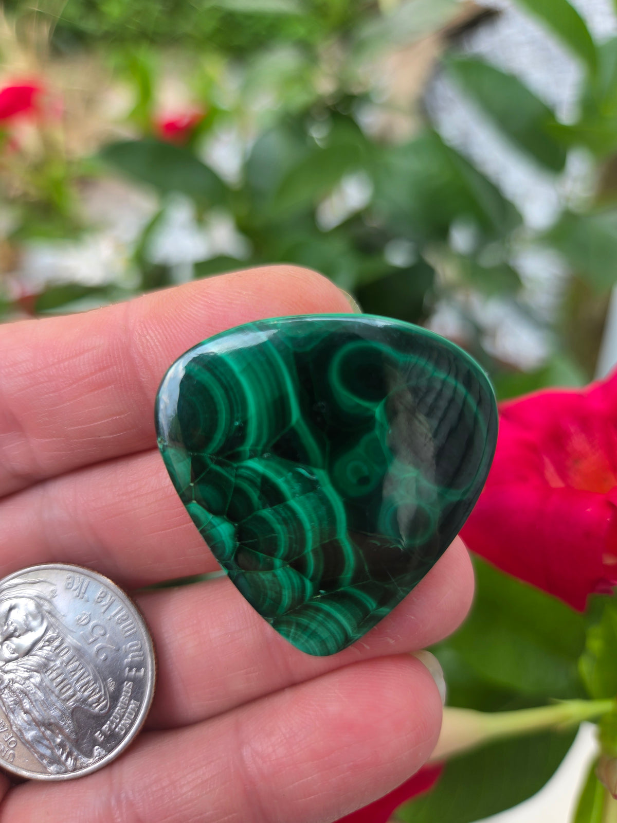 Malachite Tear Drop cabochon 35mm x 34mm