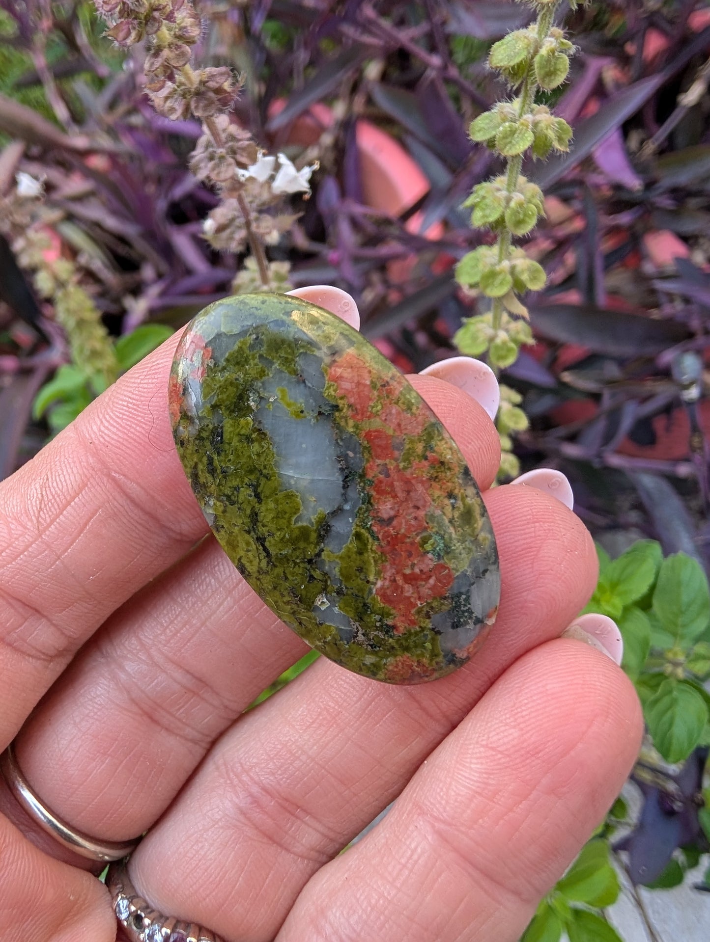 Unakite cabochon. Oval . Pink Green 39mm x 29mm