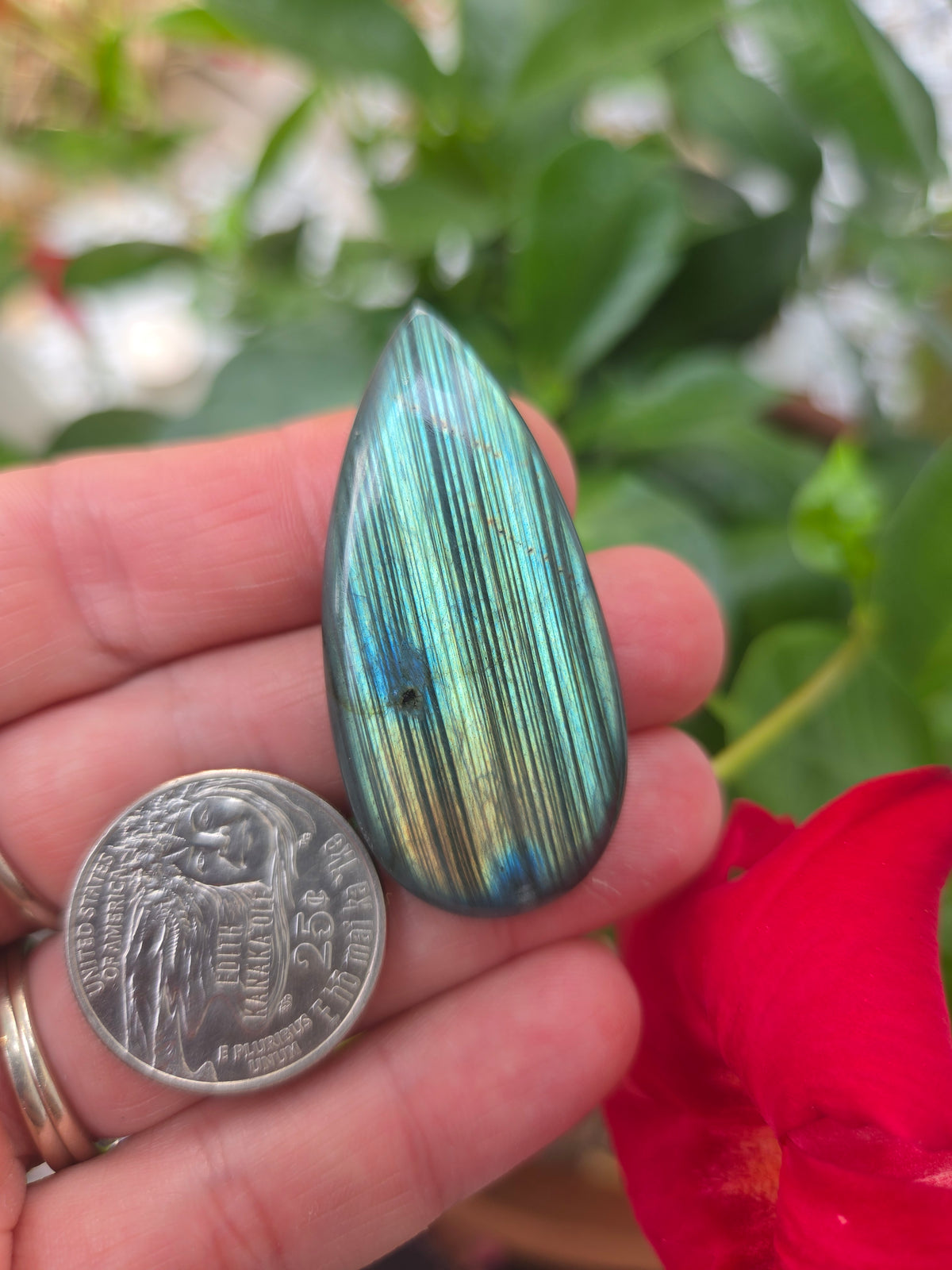 Labradorite Cabochon 47mm x 23mm Striped pattern multi color flash